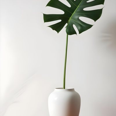 A Monstera Leaf In A White Vase The Background Is A White Wall With A Shadow 27 A2d3