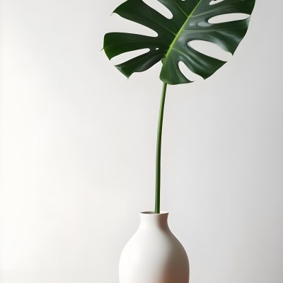 A Monstera Leaf In A White Vase The Background Is A White Wall With A Shadow 31 1d91