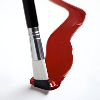 A Paintbrush With Red Handle And Red Tip Painting A Black Line On A Red Background Close Up Shot Studio Shot 1 E03d