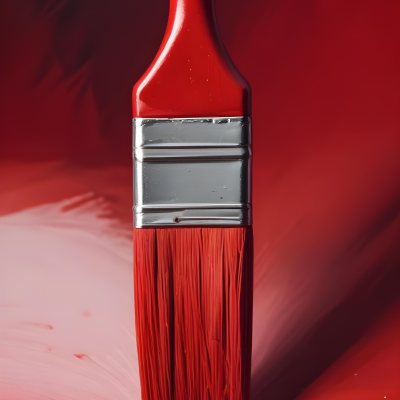 A Paintbrush With Red Handle And Red Tip Painting A Black Line On A Red Background Close Up Shot Studio Shot 12 12cd