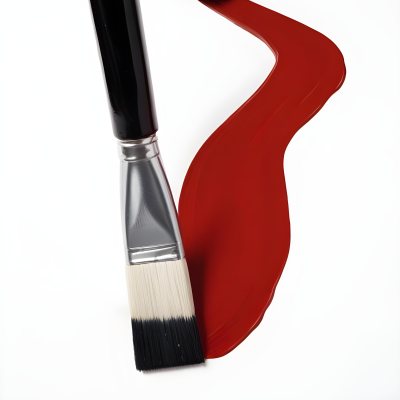 A Paintbrush With Red Handle And Red Tip Painting A Black Line On A Red Background Close Up Shot Studio Shot 15 9948