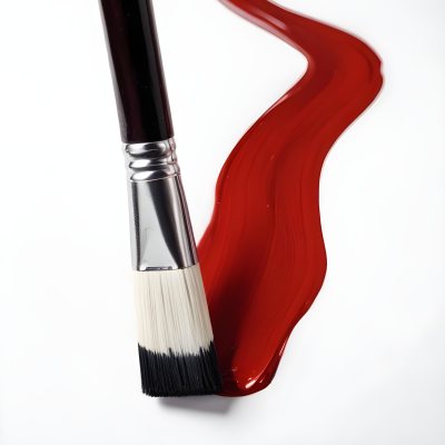 A Paintbrush With Red Handle And Red Tip Painting A Black Line On A Red Background Close Up Shot Studio Shot 17 E121