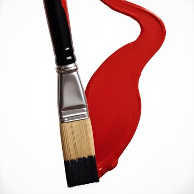 A Paintbrush With Red Handle And Red Tip Painting A Black Line On A Red Background Close Up Shot Studio Shot 19 4e5d