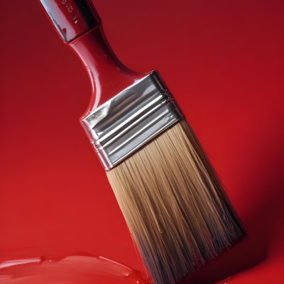 A Paintbrush With Red Handle And Red Tip Painting A Black Line On A Red Background Close Up Shot Studio Shot 26 C71c