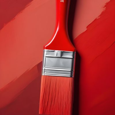 A Paintbrush With Red Handle And Red Tip Painting A Black Line On A Red Background Close Up Shot Studio Shot 32 A27a