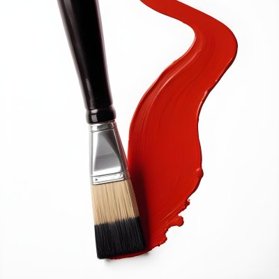 A Paintbrush With Red Handle And Red Tip Painting A Black Line On A Red Background Close Up Shot Studio Shot 41 C47b