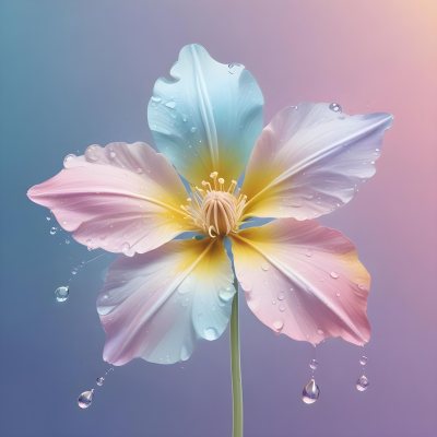 A Pastel Flower With Five Petals And Water Drops Gradient Colors Light Pink Light Blue Light Purple Yellow Pistils On A Gradient Background 8 Bb91