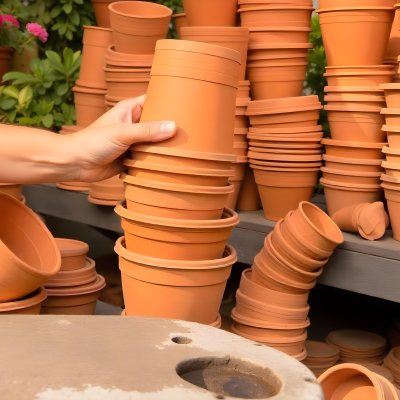A Person S Hand Placing A Small Terracotta Plant
