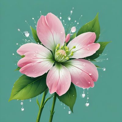 A Pink And White Flower With Green Leaves And Stem Water Drops In The Background Pink Background 24 03c1