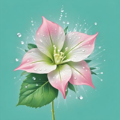 A Pink And White Flower With Green Leaves And Stem Water Drops In The Background Pink Background 35 6e79
