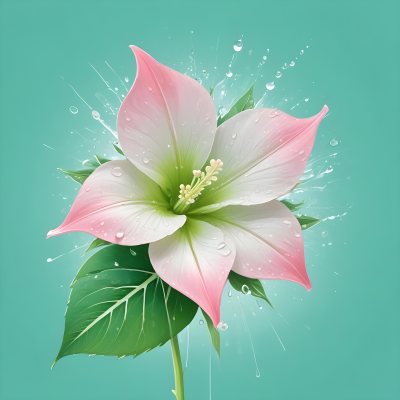 A Pink And White Flower With Green Leaves And Stem Water Drops In The Background Pink Background 38 Baf2