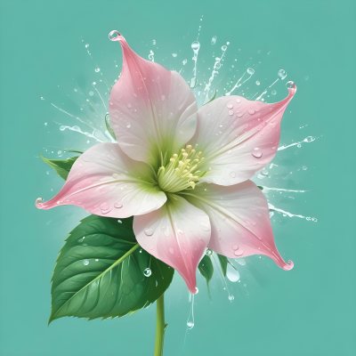 A Pink And White Flower With Green Leaves And Stem Water Drops In The Background Pink Background 39 940b