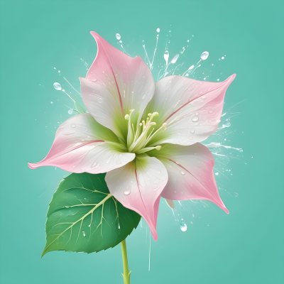 A Pink And White Flower With Green Leaves And Stem Water Drops In The Background Pink Background 40 F563