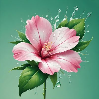 A Pink And White Flower With Green Leaves And Stem Water Drops In The Background Pink Background 47 951d