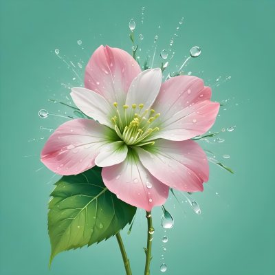 A Pink And White Flower With Green Leaves And Stem Water Drops In The Background Pink Background 53 76c7