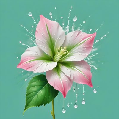 A Pink And White Flower With Green Leaves And Stem Water Drops In The Background Pink Background 54 8cba