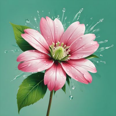 A Pink And White Flower With Green Leaves And Stem Water Drops In The Background Pink Background 57 1f03