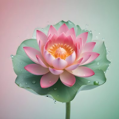 A Pink Lotus Flower With Water Drops In A Light Pink And Green Background 1 97e3