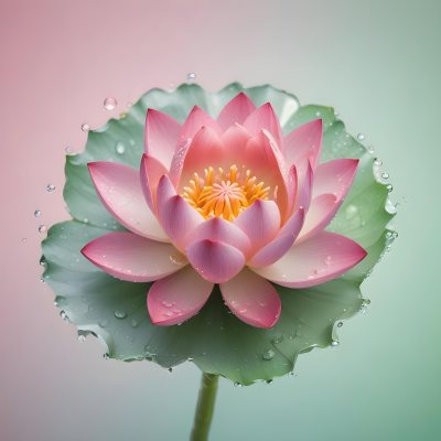 A Pink Lotus Flower With Water Drops In A Light Pink And Green Background 10 432f