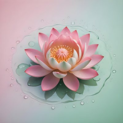 A Pink Lotus Flower With Water Drops In A Light Pink And Green Background 11 7df1