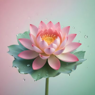 A Pink Lotus Flower With Water Drops In A Light Pink And Green Background 12 1aa7