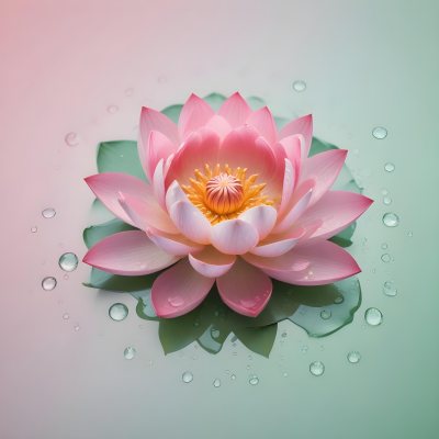 A Pink Lotus Flower With Water Drops In A Light Pink And Green Background 14 B4b9