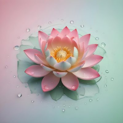 A Pink Lotus Flower With Water Drops In A Light Pink And Green Background 2 6052