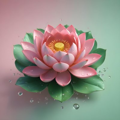 A Pink Lotus Flower With Water Drops In A Light Pink And Green Background 37 7f7a