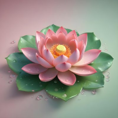 A Pink Lotus Flower With Water Drops In A Light Pink And Green Background 44 F09d
