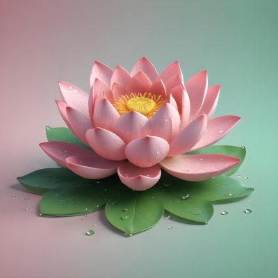 A Pink Lotus Flower With Water Drops In A Light Pink And Green Background 49 28aa