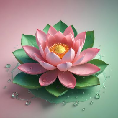 A Pink Lotus Flower With Water Drops In A Light Pink And Green Background 51 966a