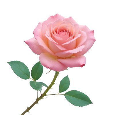 A Pink Rose With Green Leaves And Stem Isolated On A White Background Soft Lighting Close Up Shot Focus On The Leaves Vibrant Colors Natural Texture 14 4ff2