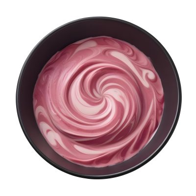 A Pink Swirled Cream In A Black Bowl 20