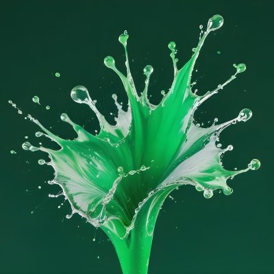 A Splash Of Vibrant Green Paint Frozen In Mid Air Creating Dynamic Curves And Droplets Against A Stark Green Background 14 2683