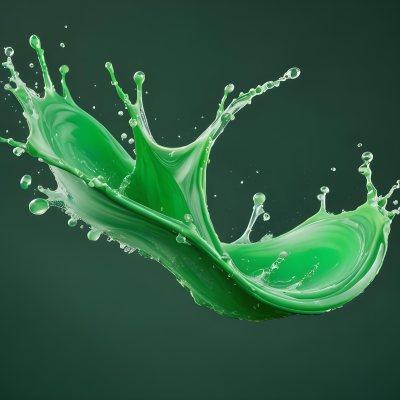 A Splash Of Vibrant Green Paint Frozen In Mid Air Creating Dynamic Curves And Droplets Against A Stark Green Background 26 9c82