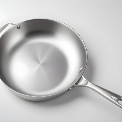 A Stainless Steel Frying Pan With A Long Handle Shiny Surface And A Hole At The End Of The Handle Isolated On White Background 14 Bf7b