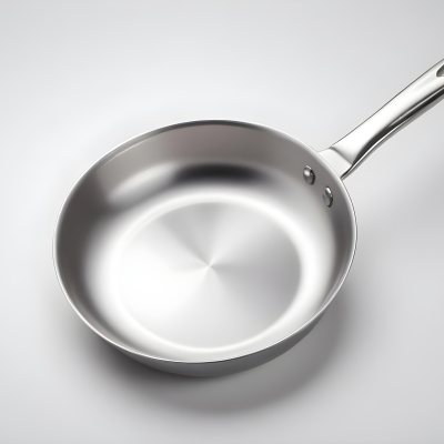 A Stainless Steel Frying Pan With A Long Handle Shiny Surface And A Hole At The End Of The Handle Isolated On White Background 17 D973