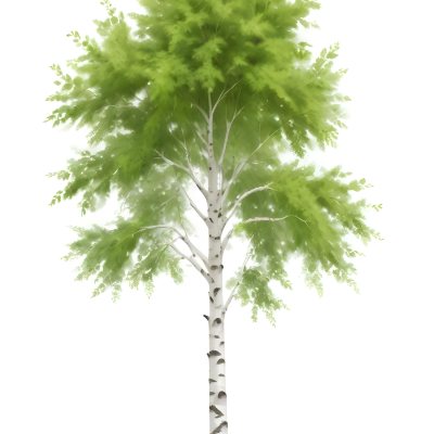 A Tall Birch Tree With White Bark And Lush Green Leaves Against A White Background 1 4c5e
