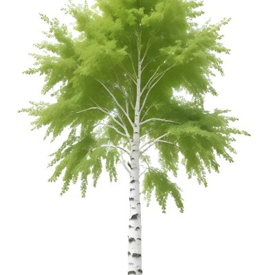 A Tall Birch Tree With White Bark And Lush Green Leaves Against A White Background 10 7de3