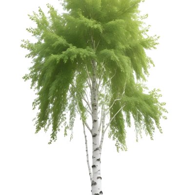 A Tall Birch Tree With White Bark And Lush Green Leaves Against A White Background 11 7a49