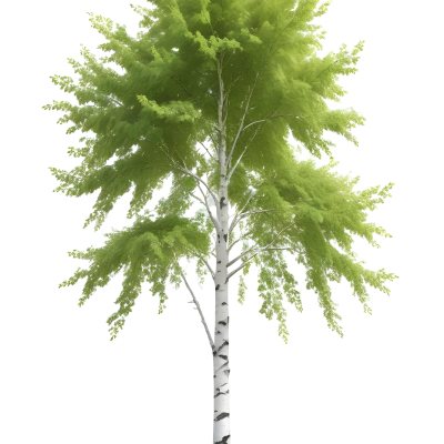 A Tall Birch Tree With White Bark And Lush Green Leaves Against A White Background 2 7183