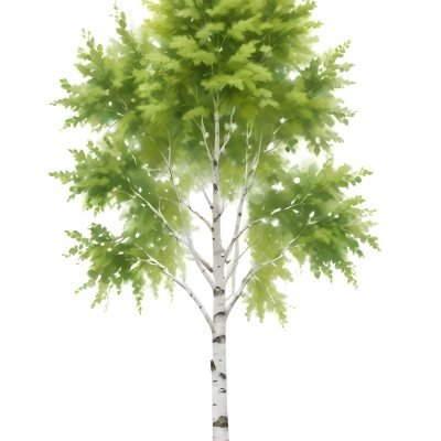 A Tall Birch Tree With White Bark And Lush Green Leaves Against A White Background 3 B08c