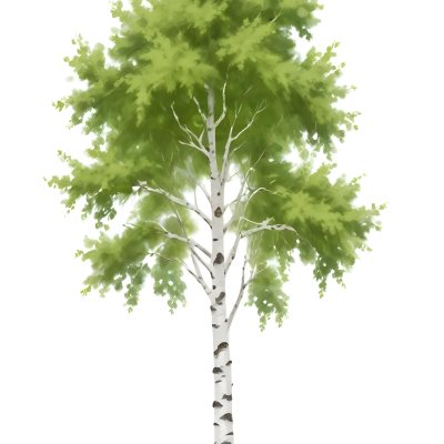 A Tall Birch Tree With White Bark And Lush Green Leaves Against A White Background 4 0984