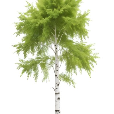A Tall Birch Tree With White Bark And Lush Green Leaves Against A White Background 5 15b0