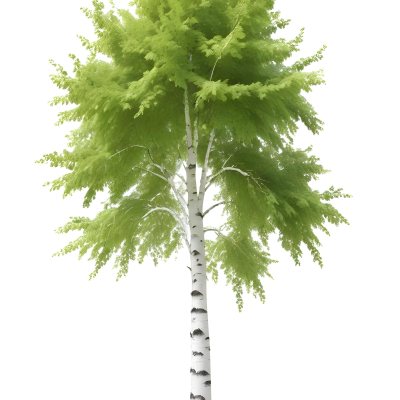 A Tall Birch Tree With White Bark And Lush Green Leaves Against A White Background 6 D7e2