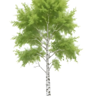 A Tall Birch Tree With White Bark And Lush Green Leaves Against A White Background 7 A87d