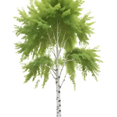 A Tall Birch Tree With White Bark And Lush Green Leaves Against A White Background 8 98e2