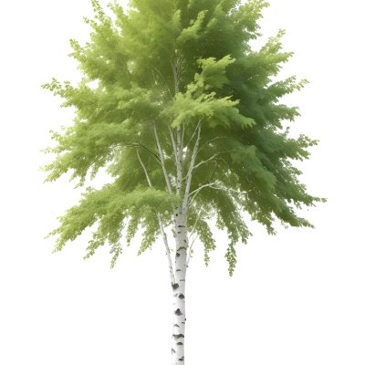 A Tall Birch Tree With White Bark And Lush Green Leaves Against A White Background 9 916c