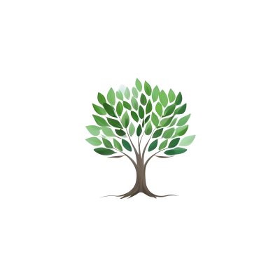 A Tree With A White Trunk And Green Leaves The Leaves Are Arranged In A Circular Pattern The Background Is White The Style Is Simple And Clean 31 53af