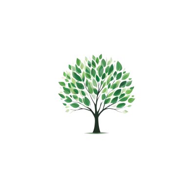 A Tree With A White Trunk And Green Leaves The Leaves Are Arranged In A Circular Pattern The Background Is White The Style Is Simple And Clean 32 C0c7
